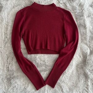 FOREVER21 Red Cropped Mock Neck Sweater